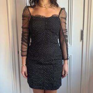 NWT Endless Rose Black and white polka dot Dress with Sheer Sleeves size m